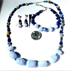 “I Got the Blues” Handcrafted Gemstone Necklace, Bracelet & Earring Set 925
